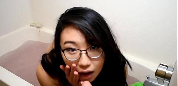  Asian girl practicing Blowjobs in bath